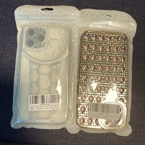 2 NWT Iphone 13 6.7” cases Silver and Gold/pink cases, plastic